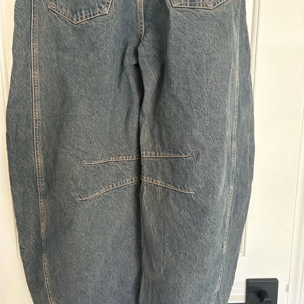 Free People Barrel Relaxed Dark Wash Denim Jeans - Picture 3 of 9
